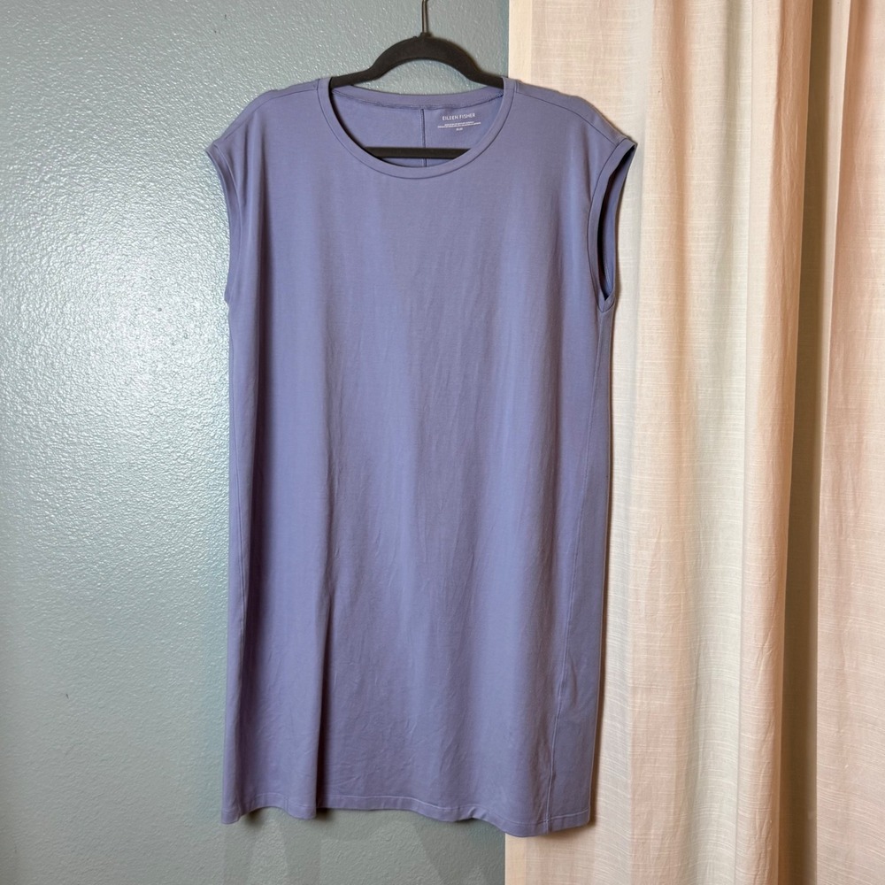 Eileen Fisher Shift Dress Women Medium Blue Excellent Organic Cotton Cap Sleeve - Picture 2 of 8